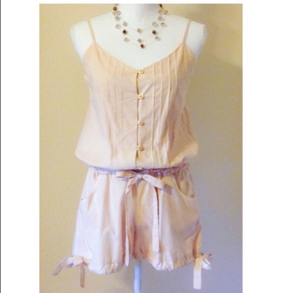 🆕Hot KRISA Cream Button Up Tie Romper NWT